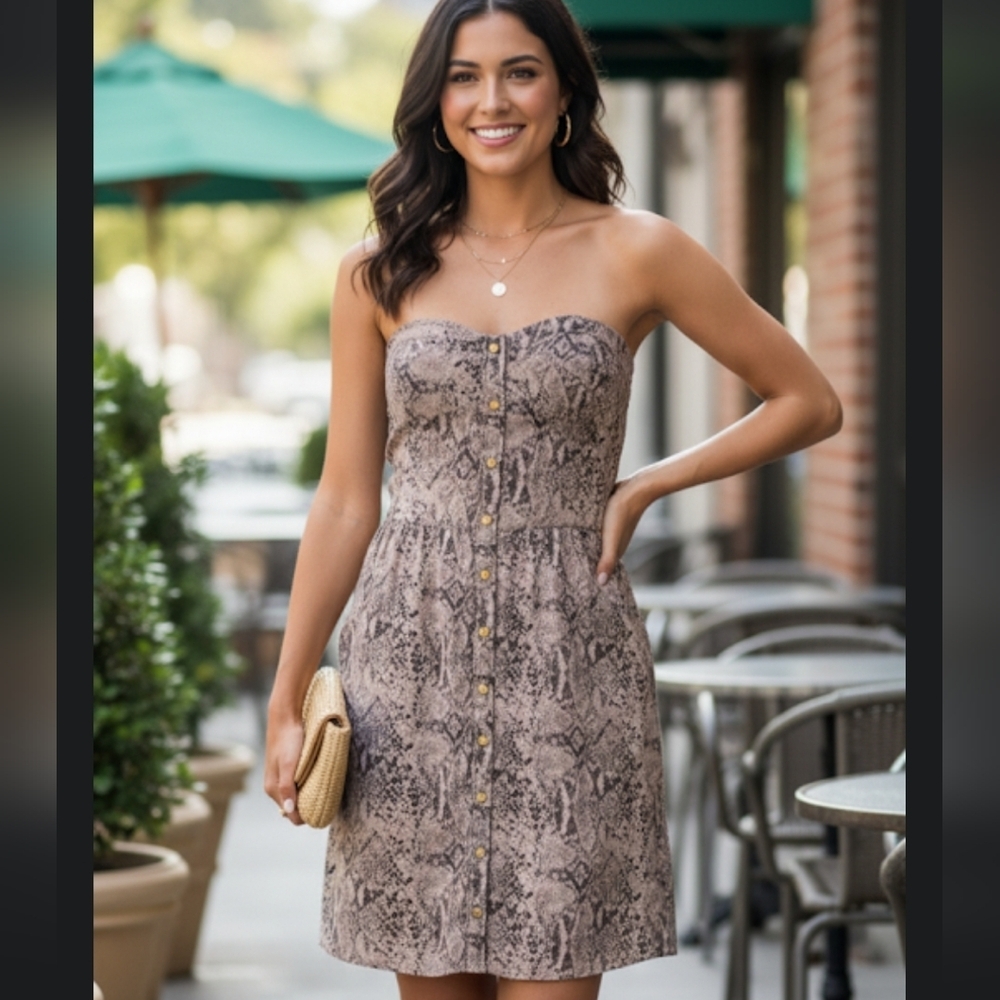 Rebecca Taylor Silk Python Print Strapless Sheath… - image 1